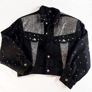 Vintage Isabel USA Denim Jacket Black Womens Medium Embellished